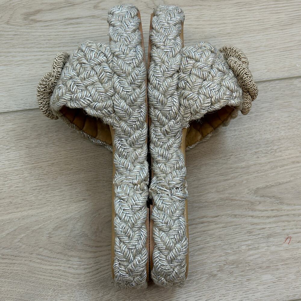 Cato Comfort Platform Slide Sandals Beige Woven Open Toe Crochet Flower 9.5 - Picture 6 of 8
